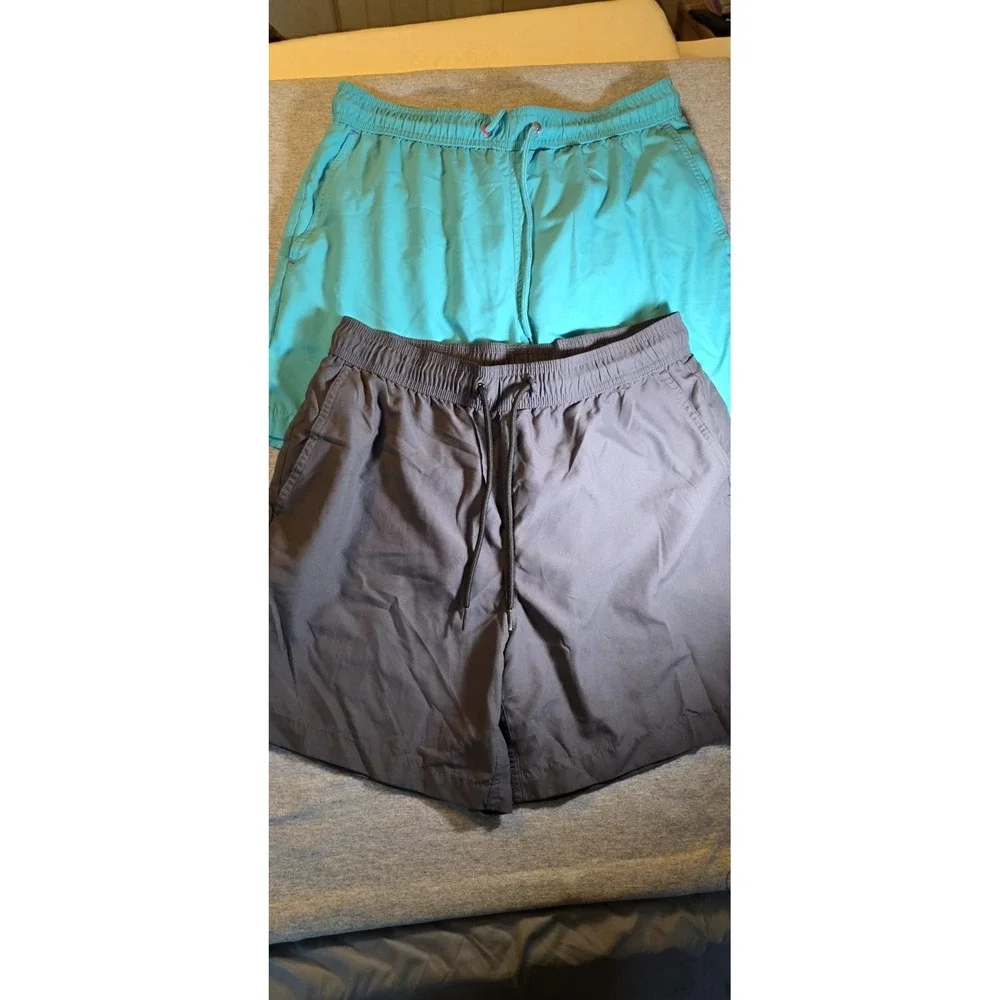 George Mens Swim Trunks Bundle 2 Pack Grey Turquoise Blue Mesh Lined Medium M